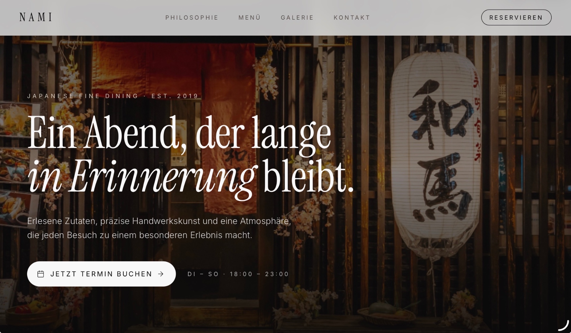 NAMI Fine Dining Website